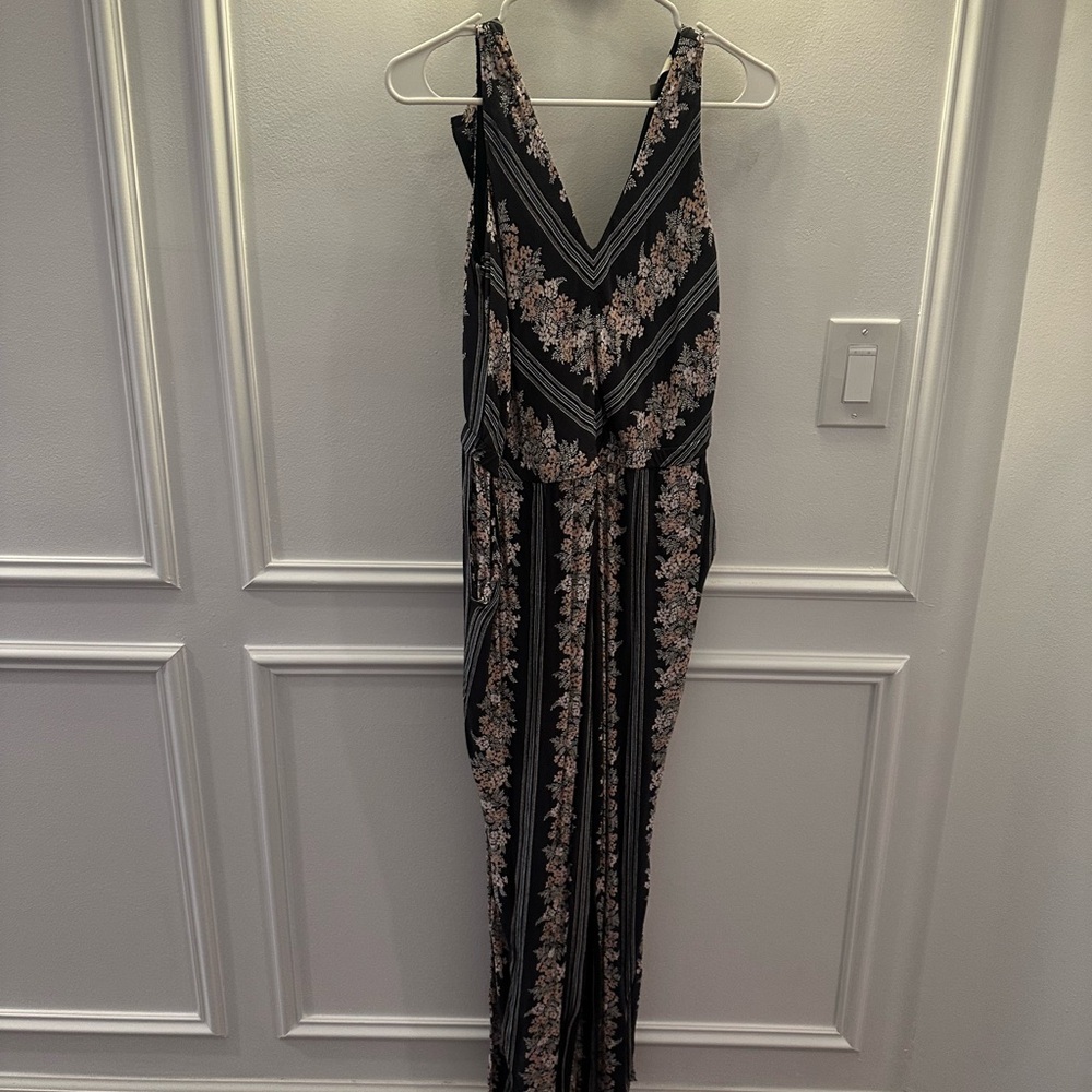 LOFT Black and Pink Floral Maxi Dress